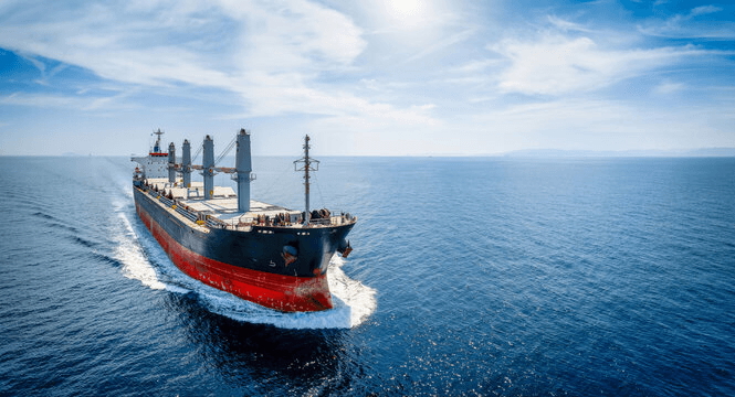 A bulk cargo vessel at sea